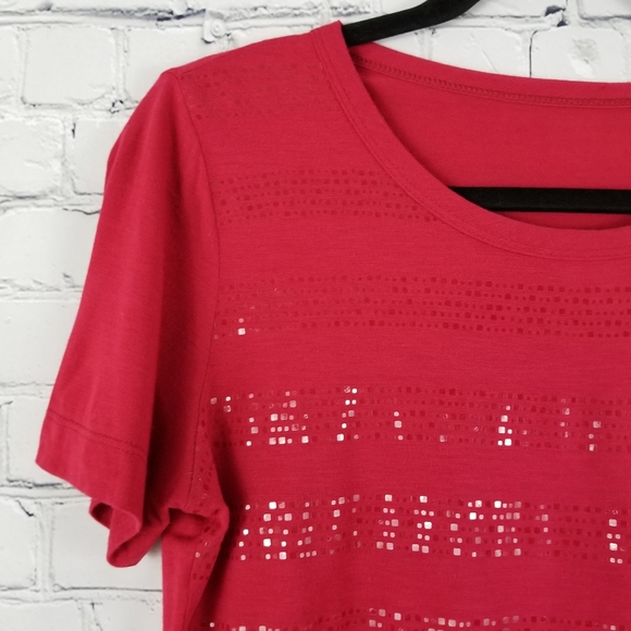 Modal-cashmere blend sequin stripe stretch tee - Picture 2 of 5